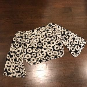 Off the shoulder black and white floral top!